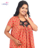 Comfortable Traditional Cotton Nighty-55 Inches Long - Red