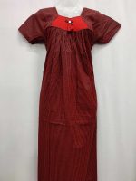 Comfortable Traditional Cotton Nighty - 55 inches long - Red - Image 2