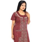 Comfortable Churidar Model Cotton Nighty -55 Inches Long - Maroon