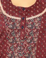 Comfortable Churidar Model Cotton Nighty -55 Inches Long - Maroon - Image 7