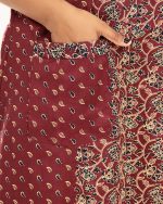 Comfortable Churidar Model Cotton Nighty -55 Inches Long - Maroon - Image 6