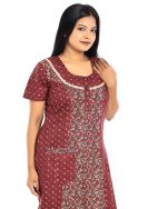 Comfortable Churidar Model Cotton Nighty -55 Inches Long - Maroon - Image 5