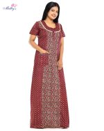 Comfortable Churidar Model Cotton Nighty -55 Inches Long - Maroon - Image 4