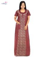 Comfortable Churidar Model Cotton Nighty -55 Inches Long - Maroon - Image 3