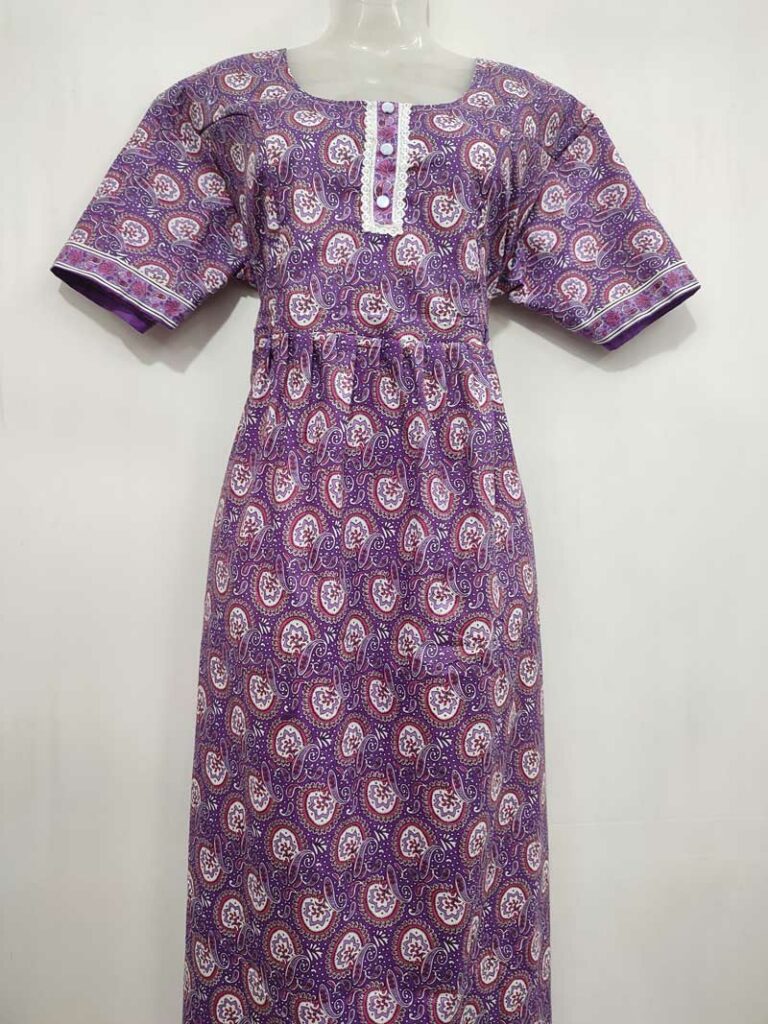 - Front Open Nighty With Pleats Stitching