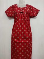 Comfortable Traditional Cotton Nighty - 55 Inches Long - Red - Image 2