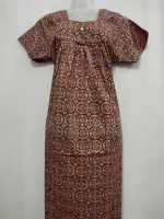 Comfortable Traditional Cotton Nighty - 55 Inches Long  - Red + Black - Image 2