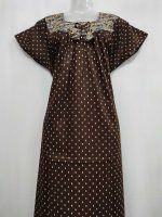 Comfortable cotton nighty with round neck -55 inches long  - Olive Green - Image 2