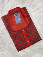 Cotton Nighty With Collar- 55 inches long - Red