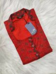 Cotton Nighty With Collar- 55 inches long - Red