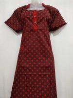 Cotton Nighty With Collar- 55 inches long - Red - Image 2