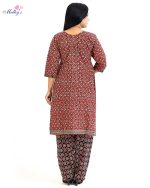 Long Sleeve Night Suit In Cambric Cotton Fabric - Short Top And Pants - Image 8