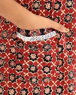 Long Sleeve Night Suit In Cambric Cotton Fabric - Short Top And Pants - Image 6