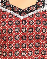 Long Sleeve Night Suit In Cambric Cotton Fabric - Short Top And Pants - Image 5