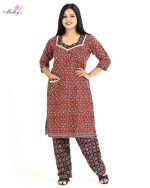 Long Sleeve Night Suit In Cambric Cotton Fabric - Short Top And Pants - Image 2