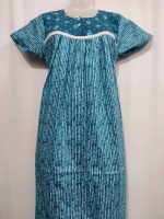 Front Open Cotton Nighty With Buttons, 55 Inches Long  - Blue - Image 2