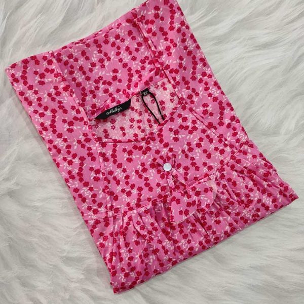 Comfortable Traditional Cotton Nighty - 55 Inches Long - Rose