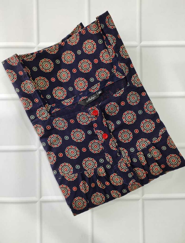 - Front Open Nighty With Pleats Stitching - Front Open Nighty With Pleats Stitching