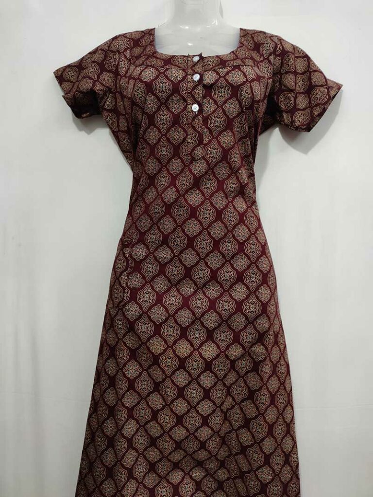 - Front Open Nighty With Pleats Stitching