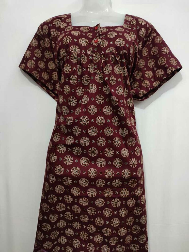 - Front Open Nighty With Pleats Stitching