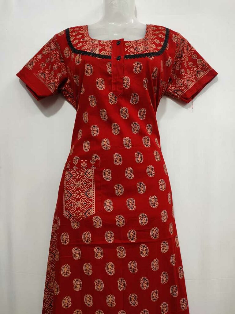 - Front Open Nighty With Pleats Stitching