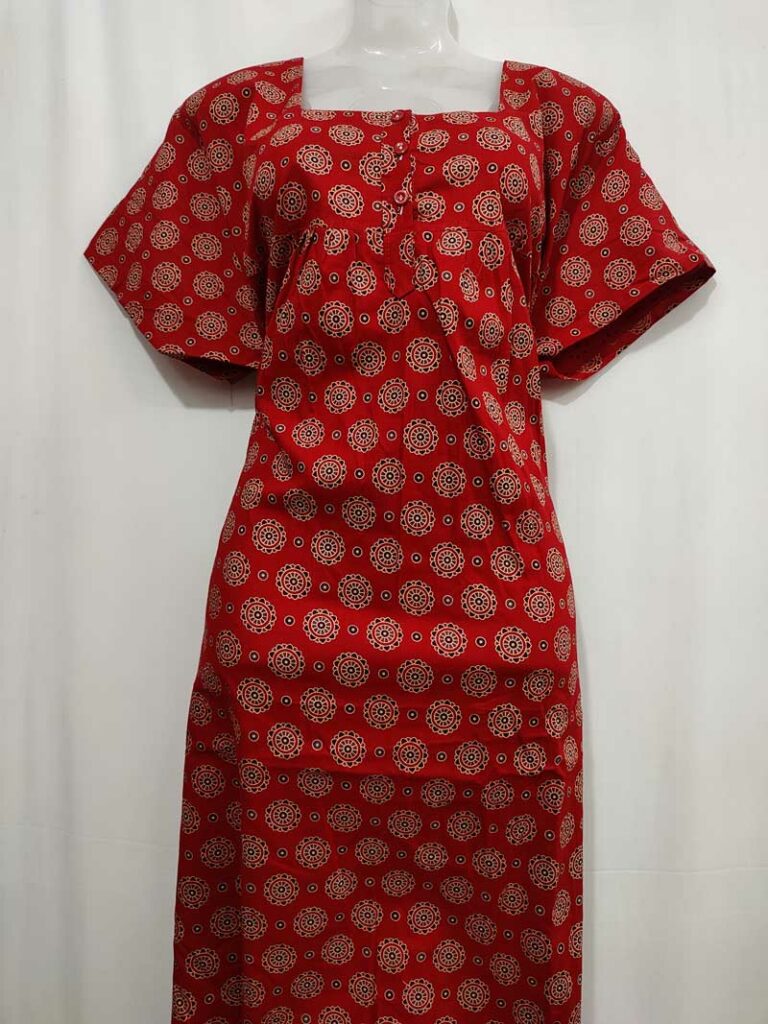 - Front Open Nighty With Pleats Stitching