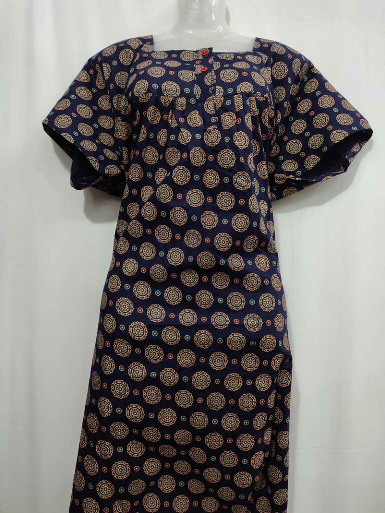 - Front Open Nighty With Pleats Stitching