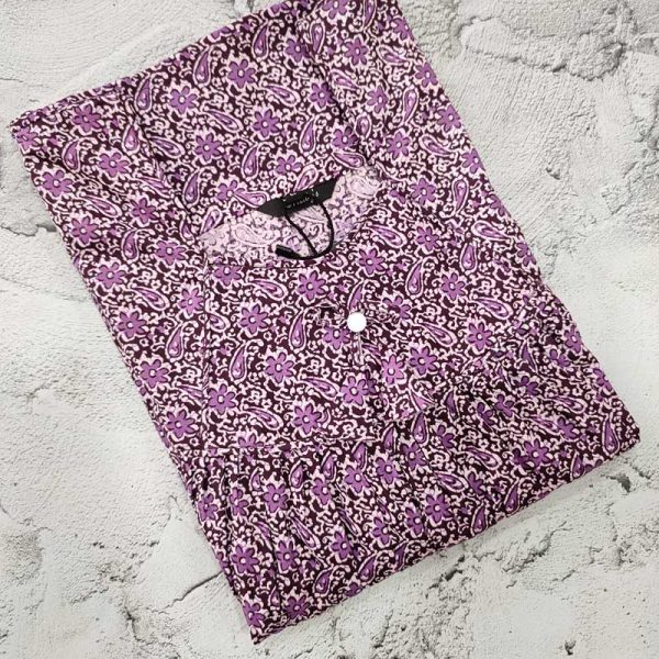 Comfortable Traditional Cotton Nighty - 55 Inches Long - Purple