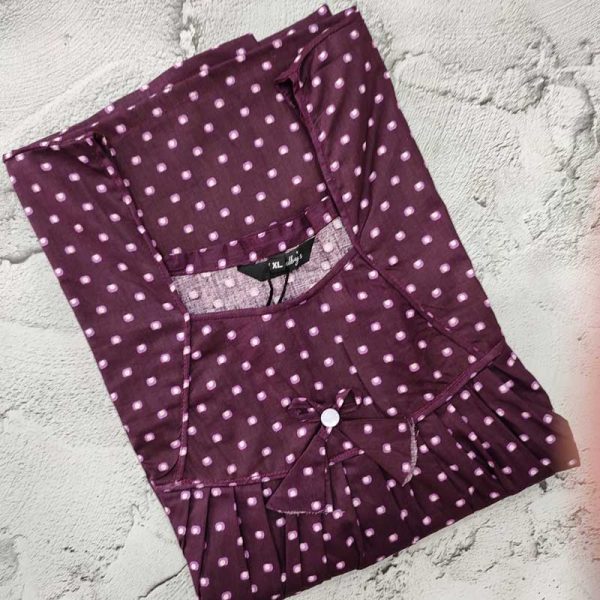 Comfortable Traditional Cotton Nighty - 55 Inches Long - Dark Purple