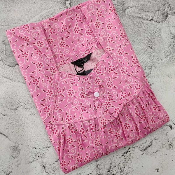 Comfortable Traditional Cotton Nighty - 55 Inches Long - Rose