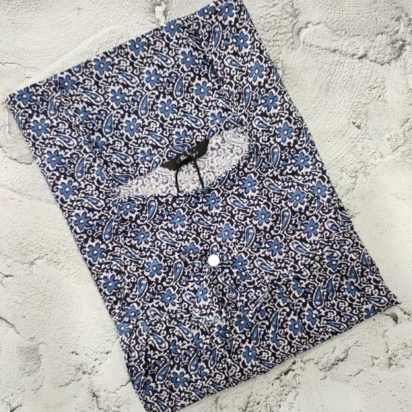 Comfortable Traditional Cotton Nighty - 55 Inches Long - Blue