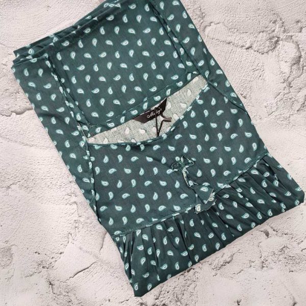 Comfortable Traditional Cotton Nighty - 57 inches long - Green