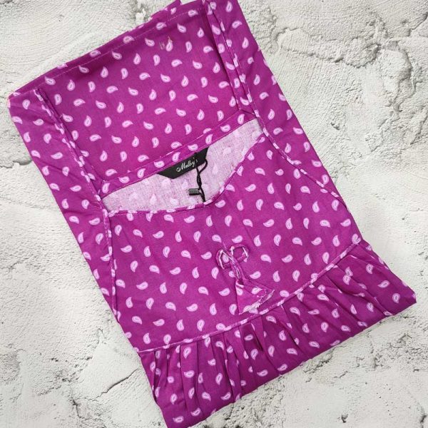 Comfortable Traditional Cotton Nighty - 57 inches long - Violet