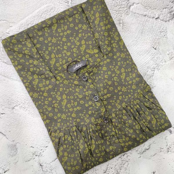 Front Open Cotton Nighty With Buttons, 55 Inches Long - Green