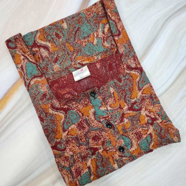 Front Open Cotton Nighty With Buttons, 57 Inches Long - Maroon