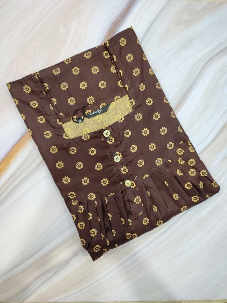 - Front Open Nighty With Pleats Stitching - Front Open Nighty With Pleats Stitching