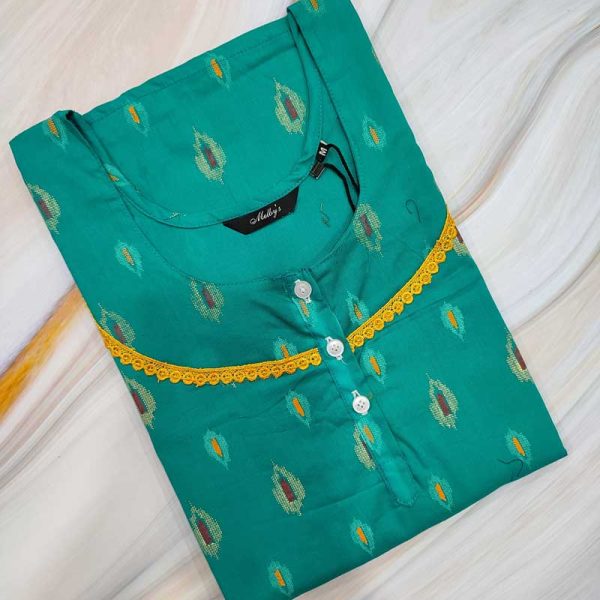 Comfortable Churidar Model Cotton Nighty - 55 Inches Long - Green