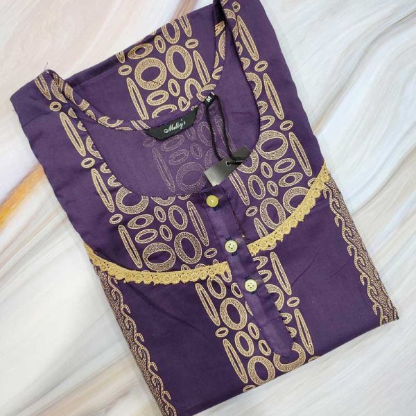 Comfortable Churidar Model Cotton Nighty - 55 Inches Long - Purple