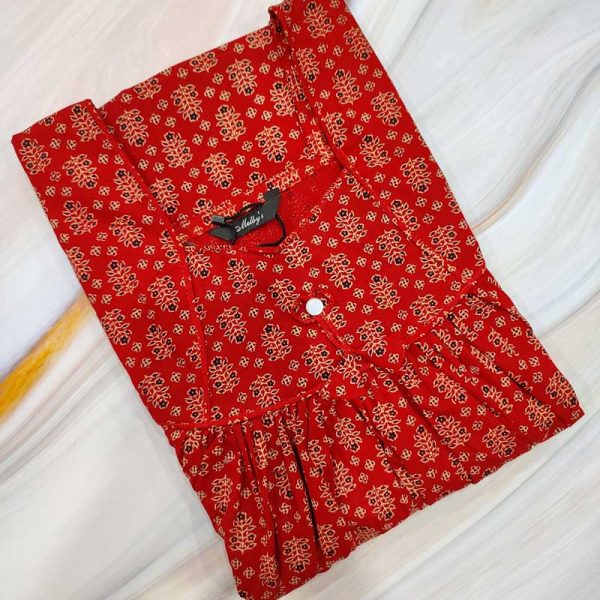 Traditional cotton nighty, 55 Inches Long - Red