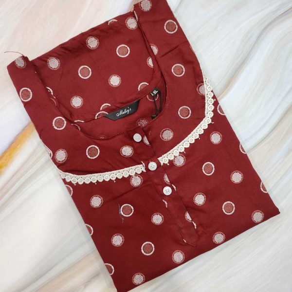 Comfortable Churidar Model Cotton Nighty - 55 Inches Long - Maroon