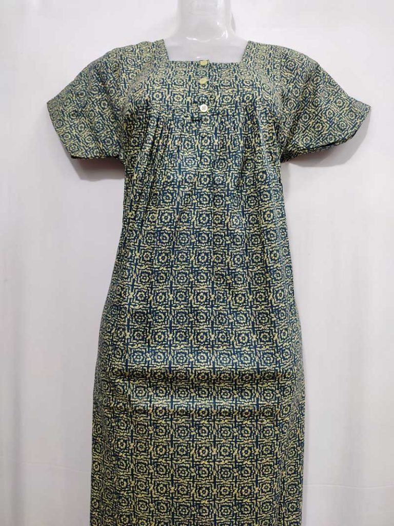 - Front Open Nighty With Pleats Stitching
