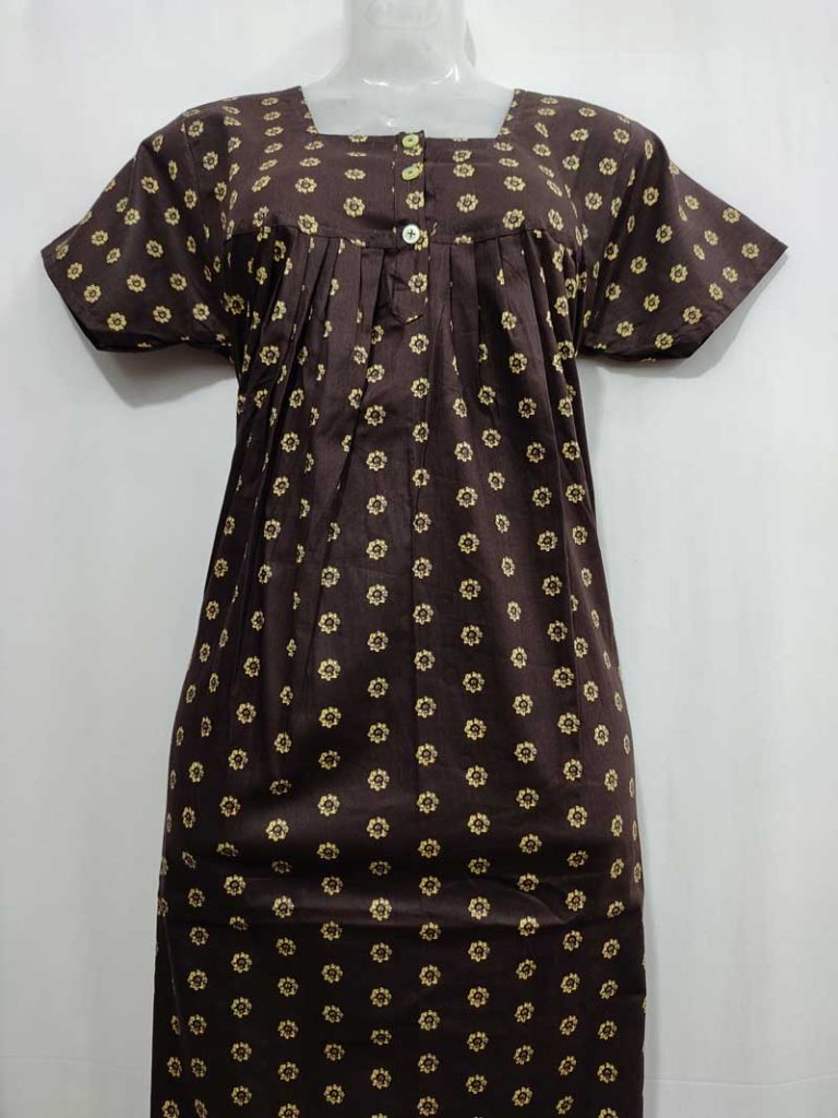 - Front Open Nighty With Pleats Stitching