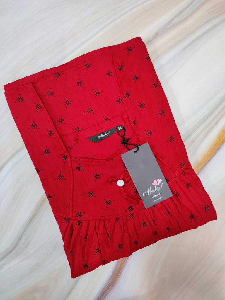 - Front Open Nighty With Pleats Stitching - Front Open Nighty With Pleats Stitching