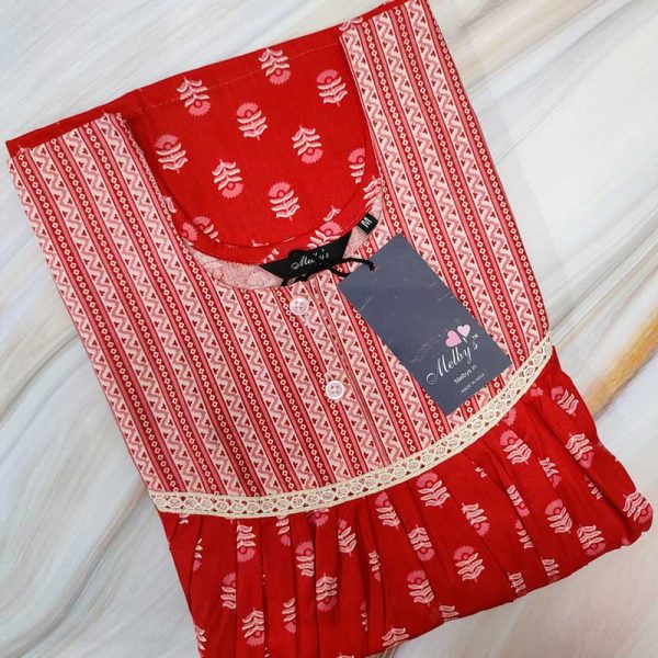 Front Open Cotton Nighty With Buttons, 55 Inches Long