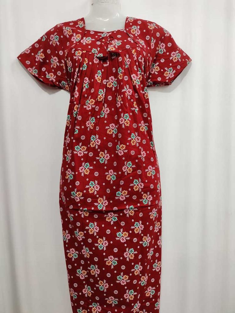 - Front Open Nighty With Pleats Stitching