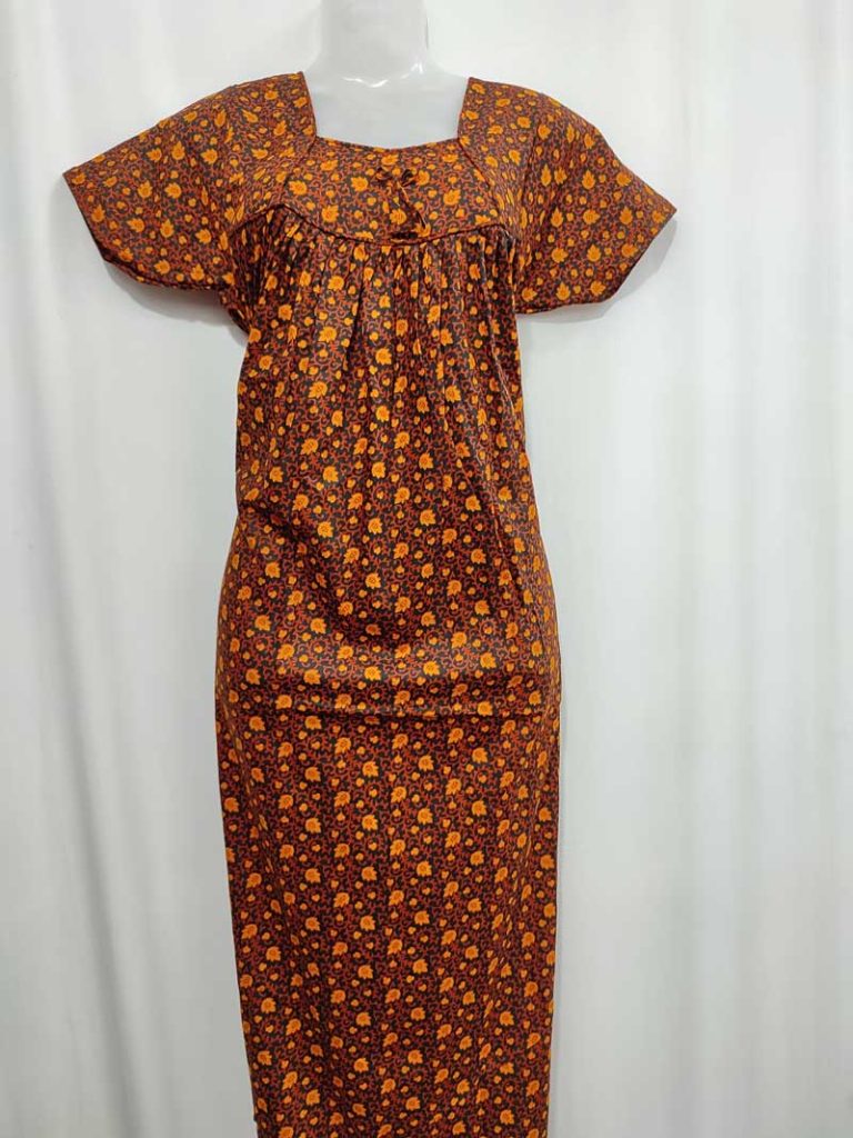 - Front Open Nighty With Pleats Stitching