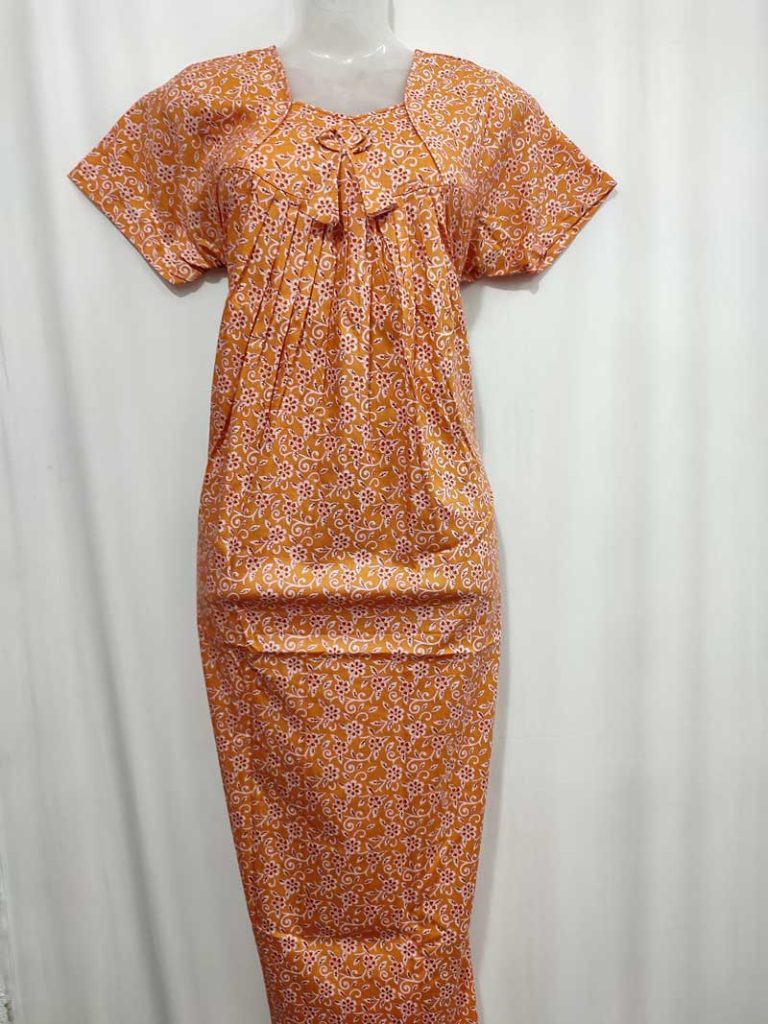 - Front Open Nighty With Pleats Stitching