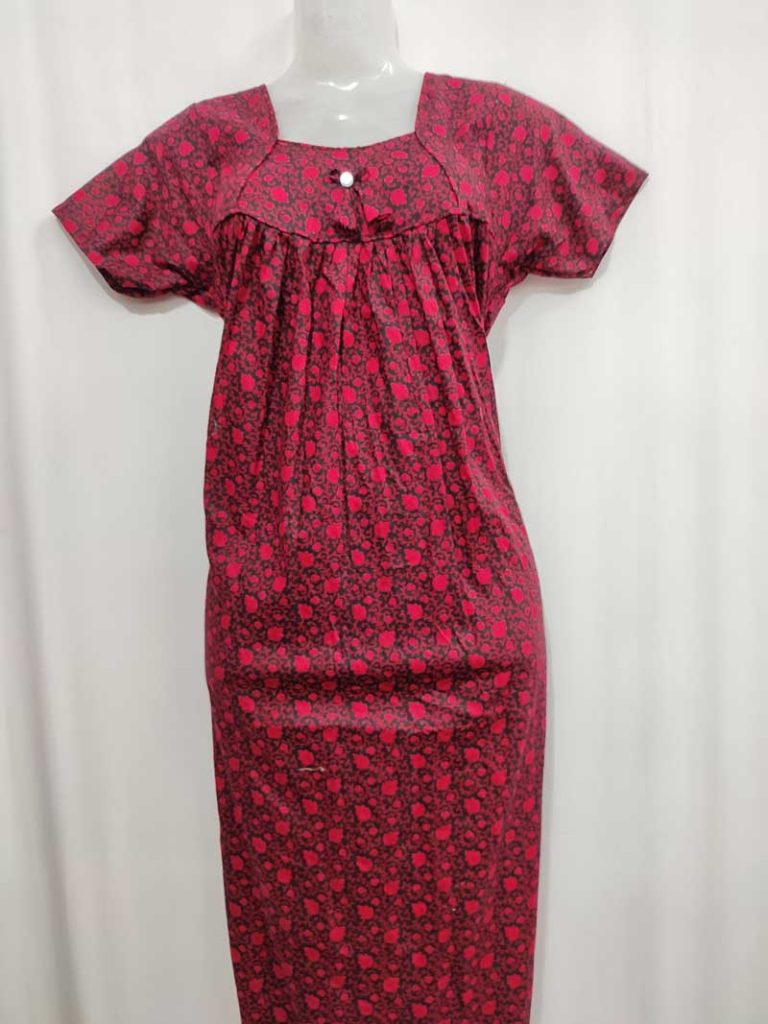 - Front Open Nighty With Pleats Stitching