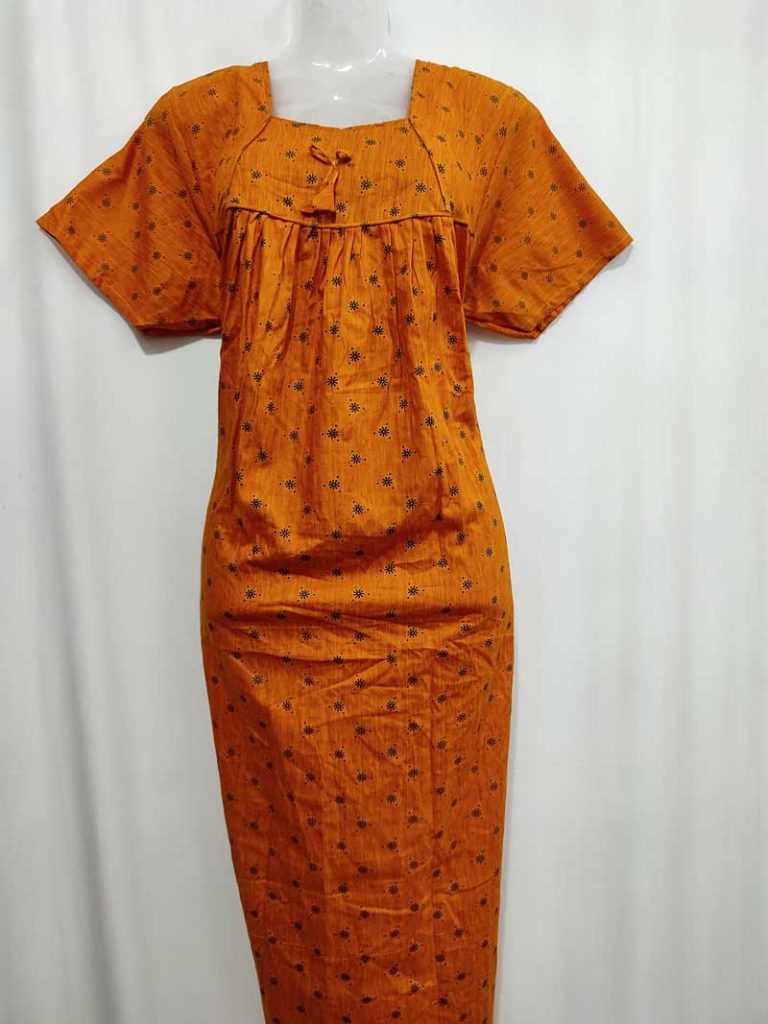 - Front Open Nighty With Pleats Stitching