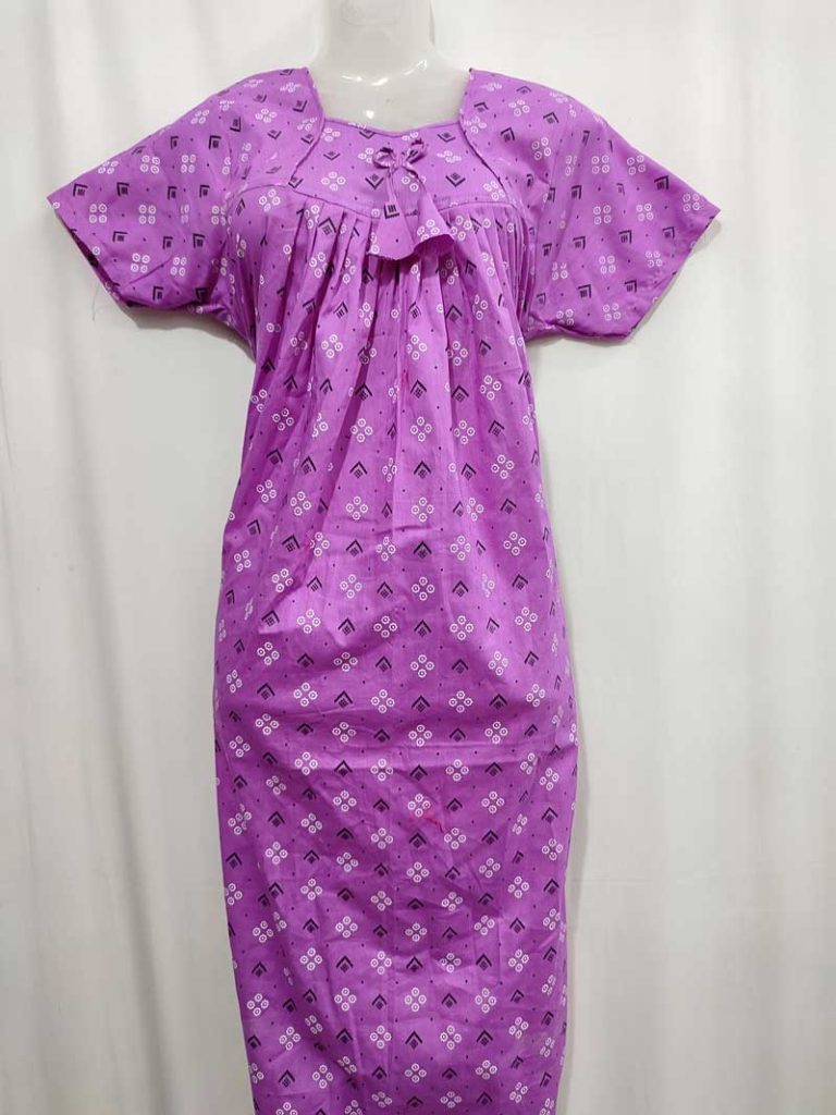 - Front Open Nighty With Pleats Stitching